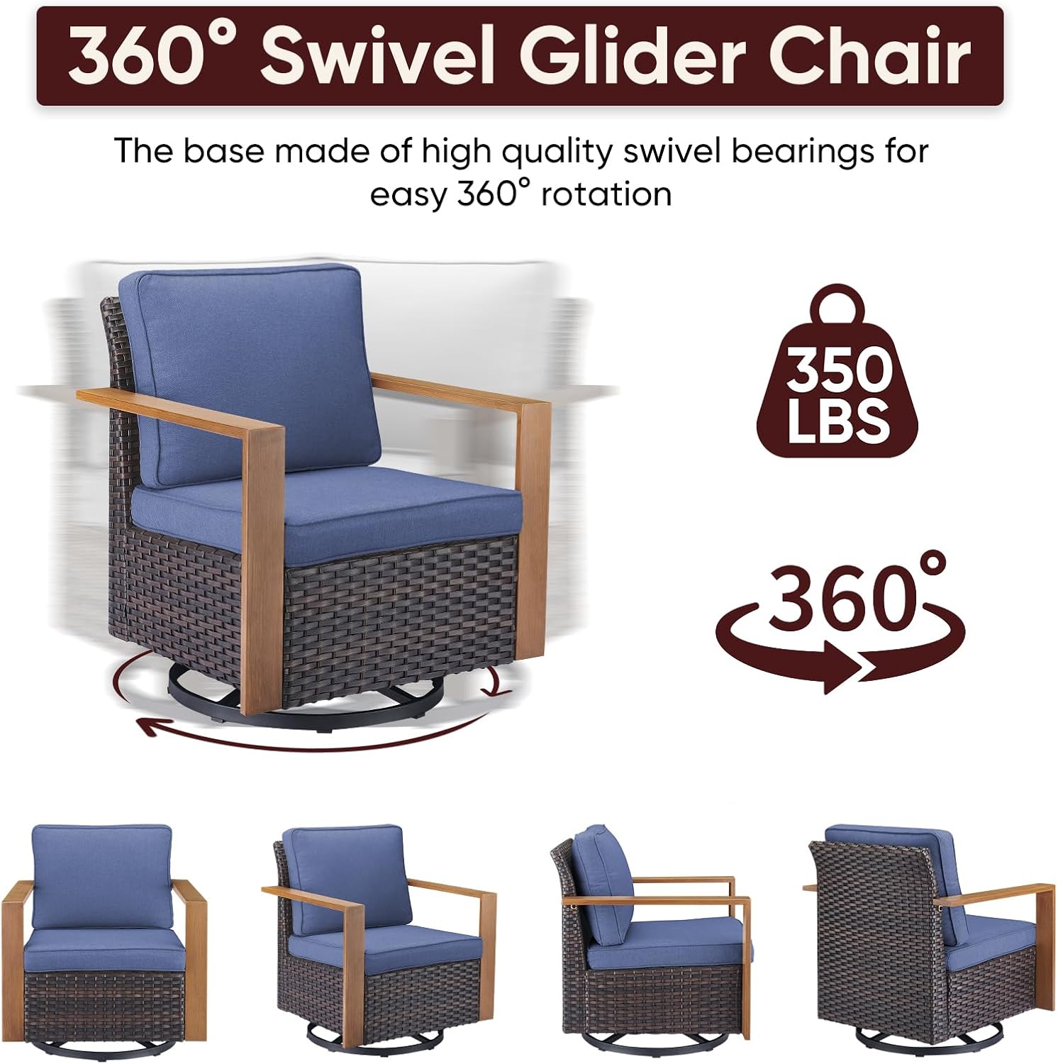 5 Piece Wicker Patio Furniture Set-Deep Seating Outdoor Couch with Swivel Patio Chairs Patio Furniture Set for Garden Backyard Balcony Poolside