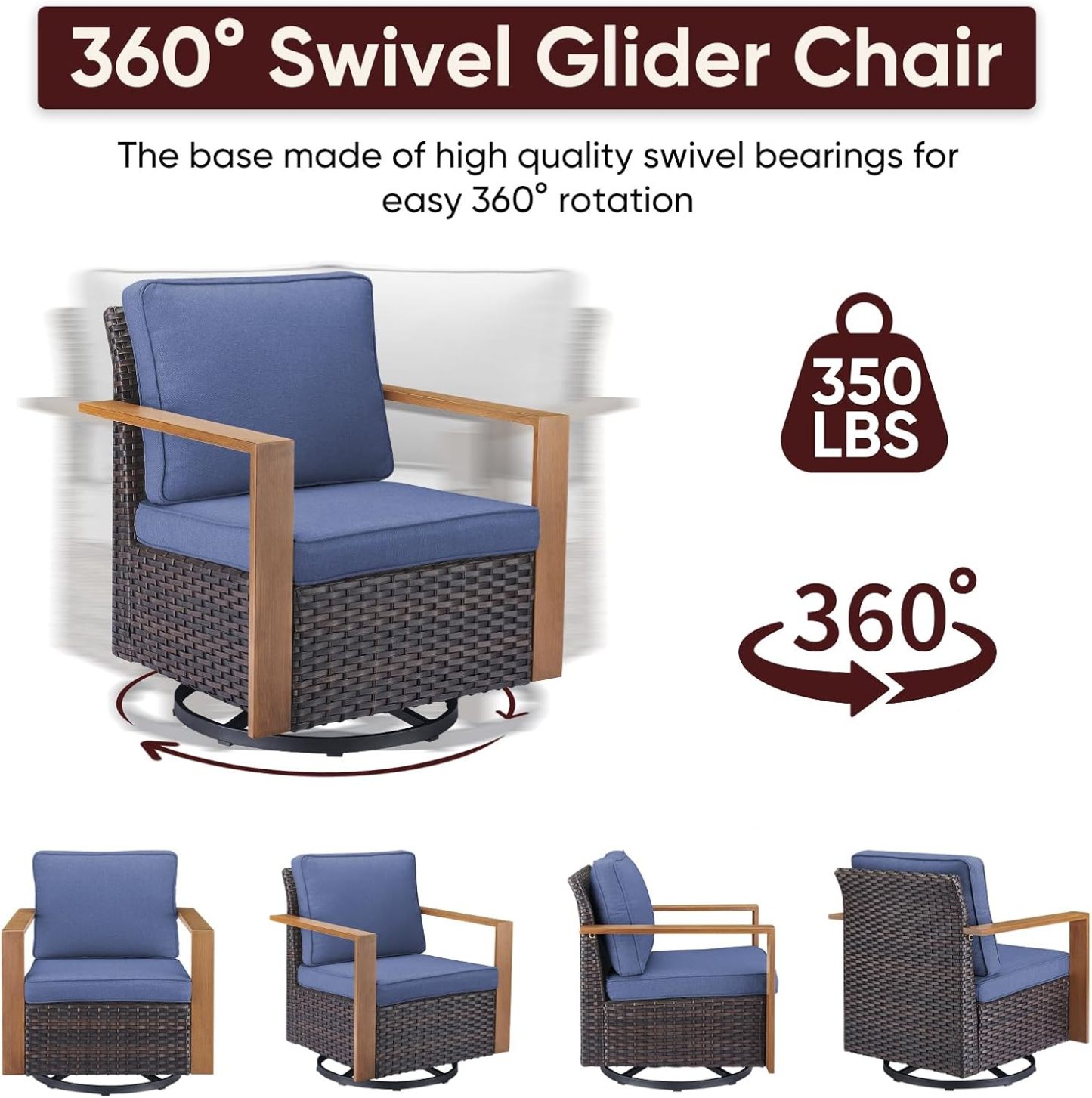 5 Piece Wicker Patio Furniture Set-Deep Seating Outdoor Couch with Swivel Patio Chairs Patio Furniture Set for Garden Backyard Balcony Poolside