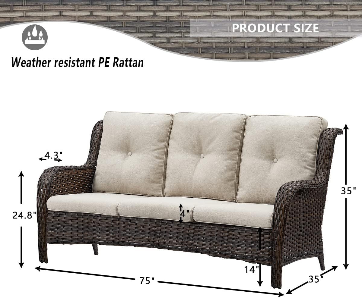 3-Seat Outdoor Wicker Sofa PE Rattan Patio Couch with Cushions,Deep Seat High Curved Back Armset Patio Sofa