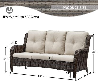 3-Seat Outdoor Wicker Sofa PE Rattan Patio Couch with Cushions,Deep Seat High Curved Back Armset Patio Sofa