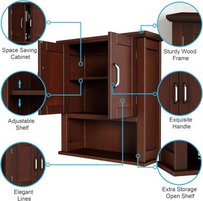 Wood Wall Cabinet with Doors, Medicine Cabinet with Adjustable Shelves Over The Toilet