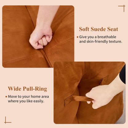 Bean Bag Chair for Adult, Suede Upholstered Bean Bag Sofa with Large Pocket, Stuffed Beanbag Chair with Pull-Ring