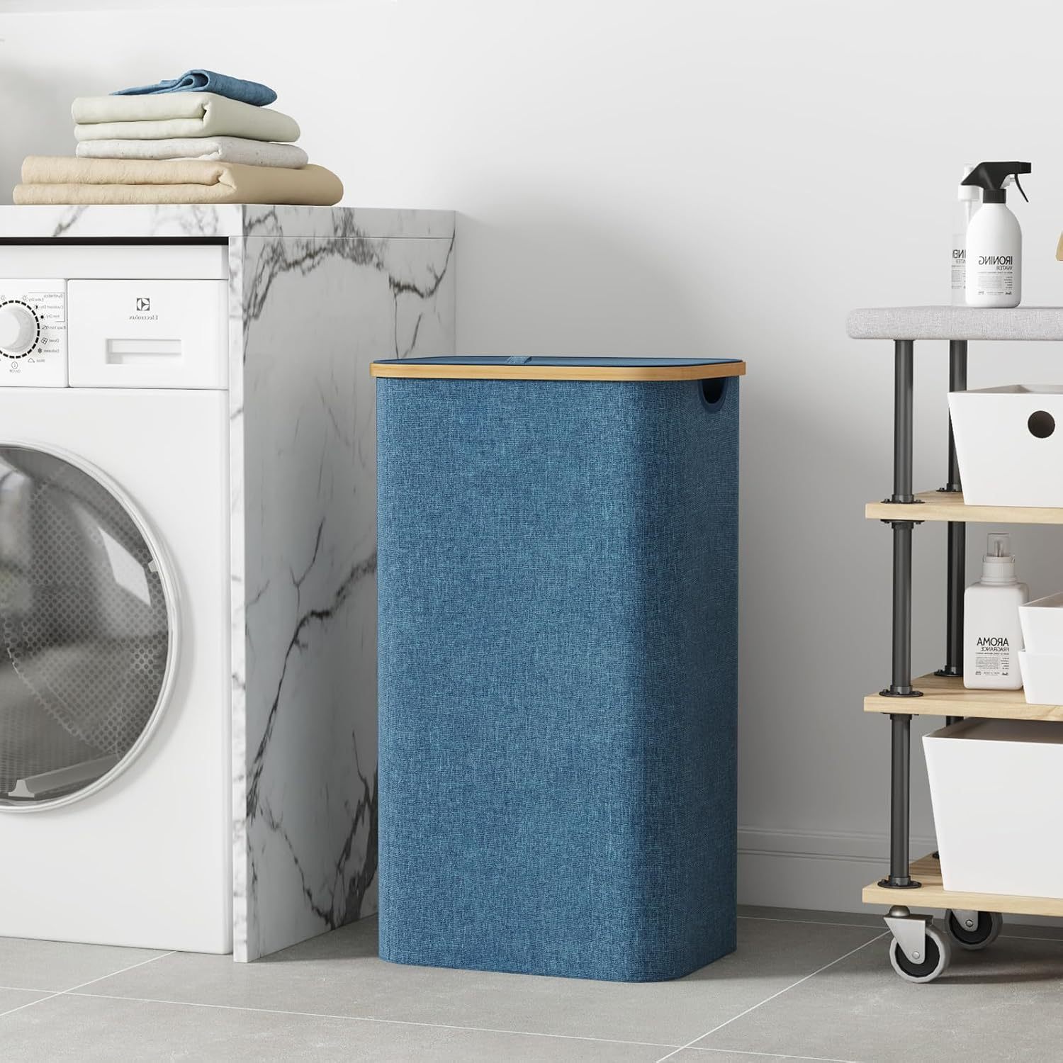 100L Laundry Basket with Lid, Clothes Hampers for Laundry with Bamboo Handles and A Removable Laundry Bag