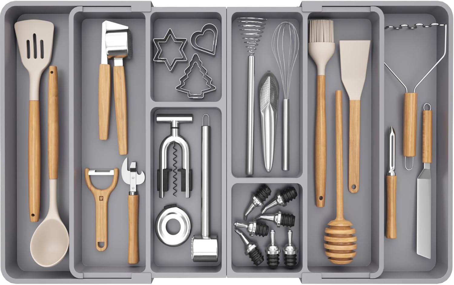 Large Utensil Organizer for Kitchen Drawer, Expandable From 21 to 36 Inches, Adjustable Cooking Silverware Tray