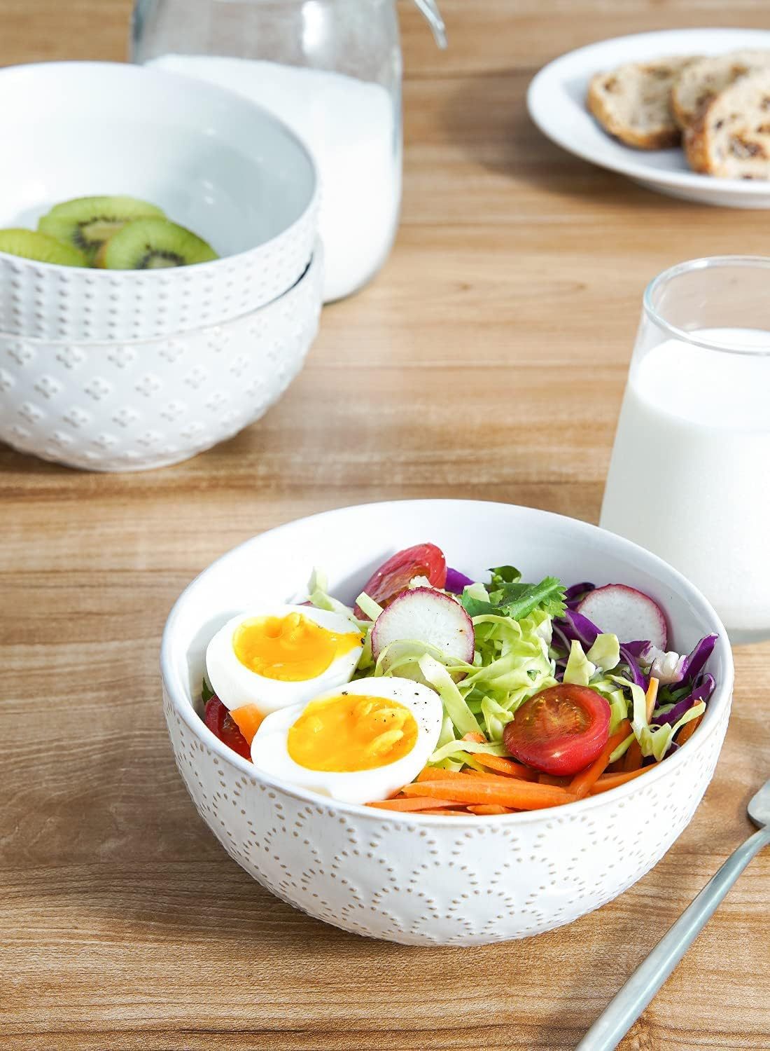 Cereal bowls 26 oz, Ceramic Soup Bowl for Kitchen, Embossment Stoneware Bowl for Pho, Chip, Fruits, Salad, Noodle, Ramen