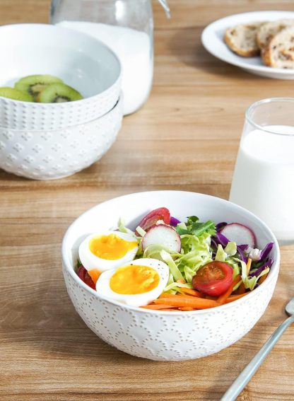 Cereal bowls 26 oz, Ceramic Soup Bowl for Kitchen, Embossment Stoneware Bowl for Pho, Chip, Fruits, Salad, Noodle, Ramen