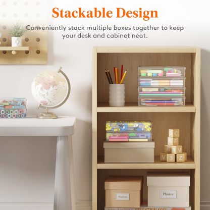 Plastic Pencil Box with Snap-tight Lid, Large Capacity Hard Pencil Case, Craft organizer for Art Supply,Office, 4 Pack