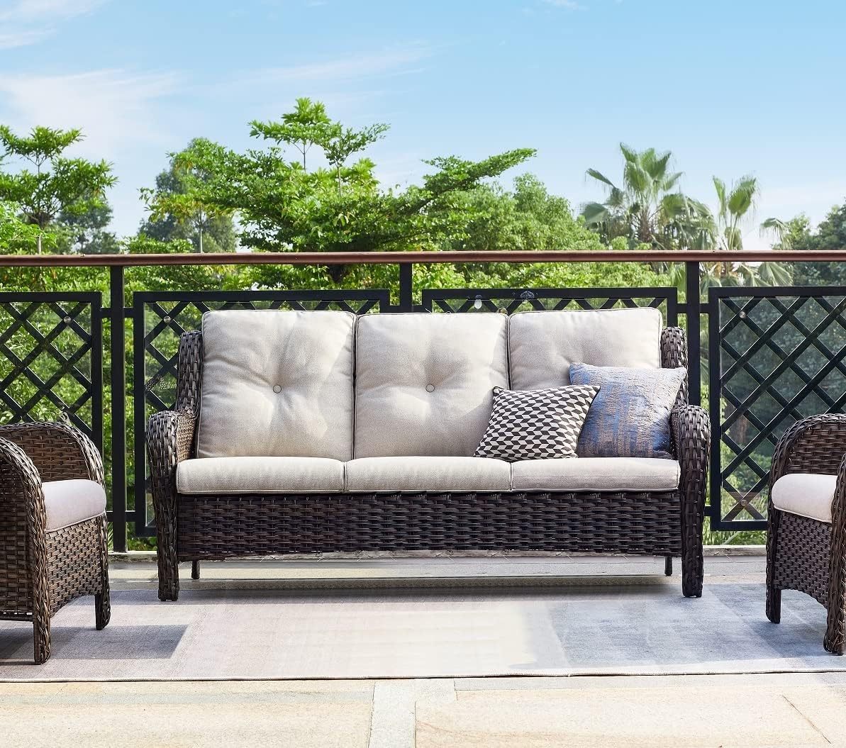 3-Seat Outdoor Wicker Sofa PE Rattan Patio Couch with Cushions,Deep Seat High Curved Back Armset Patio Sofa