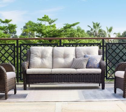 3-Seat Outdoor Wicker Sofa PE Rattan Patio Couch with Cushions,Deep Seat High Curved Back Armset Patio Sofa