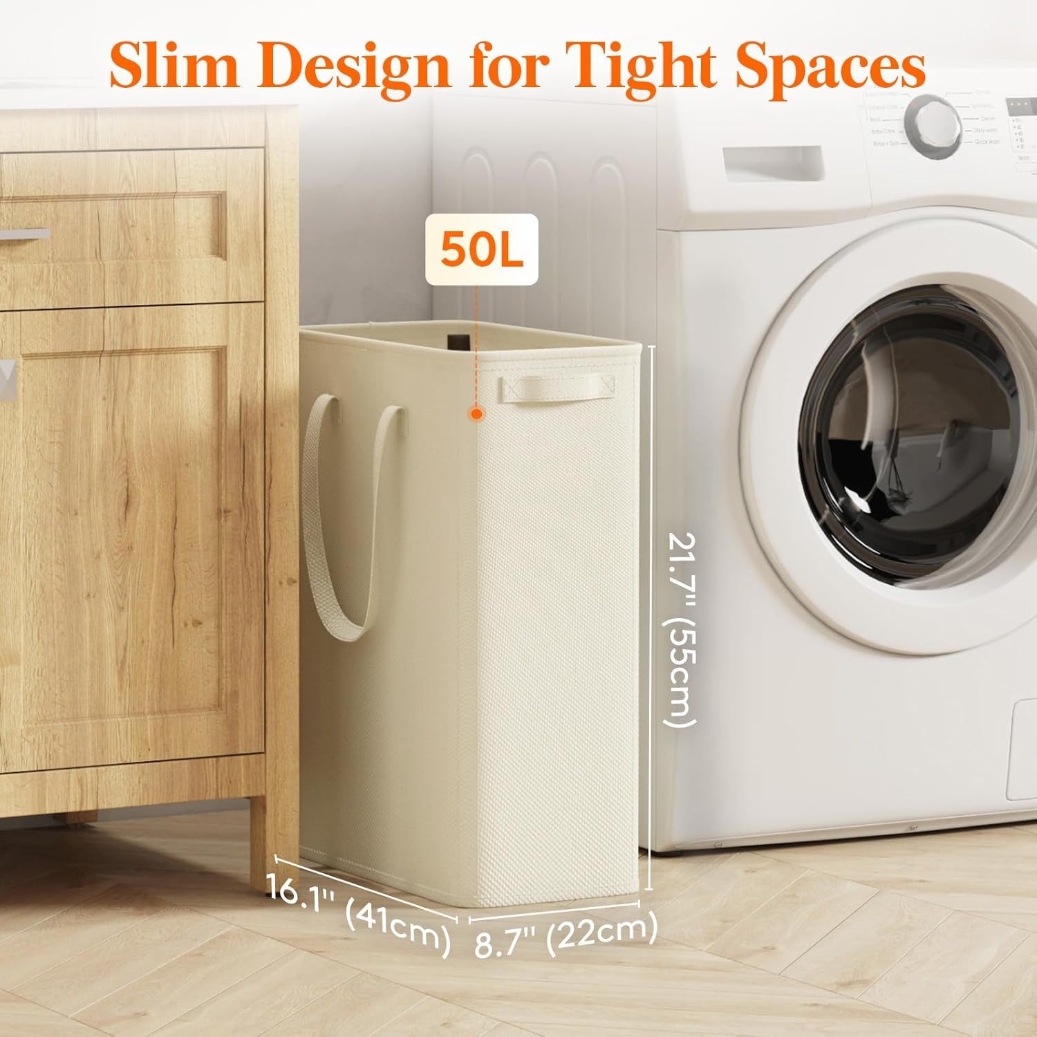 50L 2 Pack Slim Laundry Hamper, Narrow Laundry Basket with Handles, Collapsible Thin Dirty Clothes Hampers for Laundry