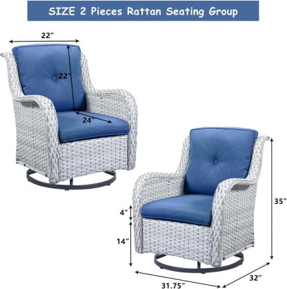 6 Pieces Outdoor Patio Furniture Set Wicker Swivel Patio Chairs with Ottomans 2 Seater