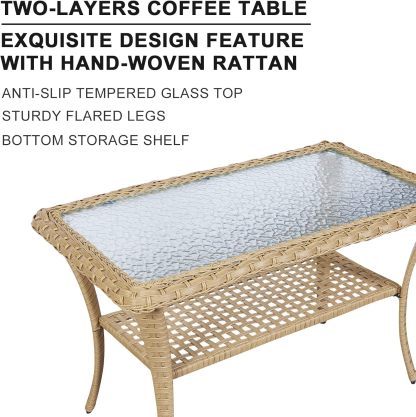 5-Piece Patio Furniture Wicker Outdoor Conversation Set,All-Weather Rattan Swivel Chairs Bistro Set with Loveseat Coffee Table for Backyard