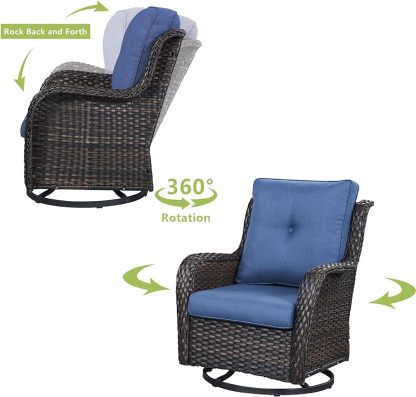 8 Piece Patio Furniture PE Wikcer Outdoor Furniture Set with Sectional Sofa Swivel Patio Chairs Ottomans and Glass Coffee Table