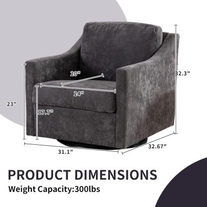 360 Degree Swivel Chair, Linen Upholstered Swivel Barrel Chair with Straight Armrest, Square Club Sofa Chair with Metal Base