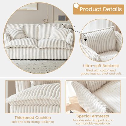71.65" Corduroy Futon Couch, White Cloud Couch Sofa, Comfy Loveseat Sofa, Modern Corduroy Couch for Bedroom