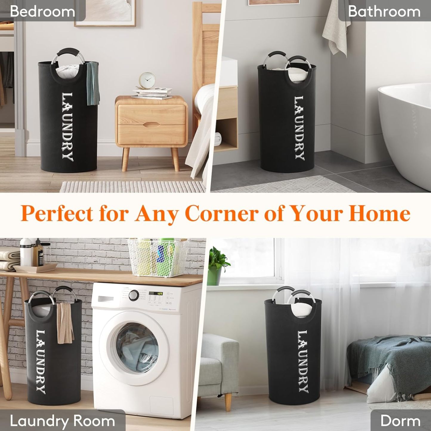 100L 2-Pack Large Laundry Basket, Collapsible Laundry Hamper with Aluminum Handles, Waterproof Freestanding Dirty Clothes Hampers