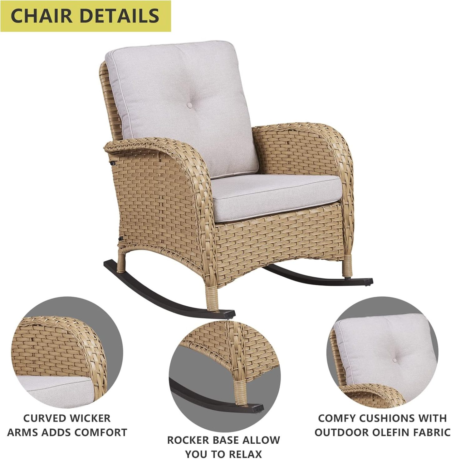 Patio Wicker Rocking Chairs Set of 2 Rattan Outdoor Rocking Chairs for Front Porch Garden Backyard Lawn Balcony Weather Rocker Chair with Side Table