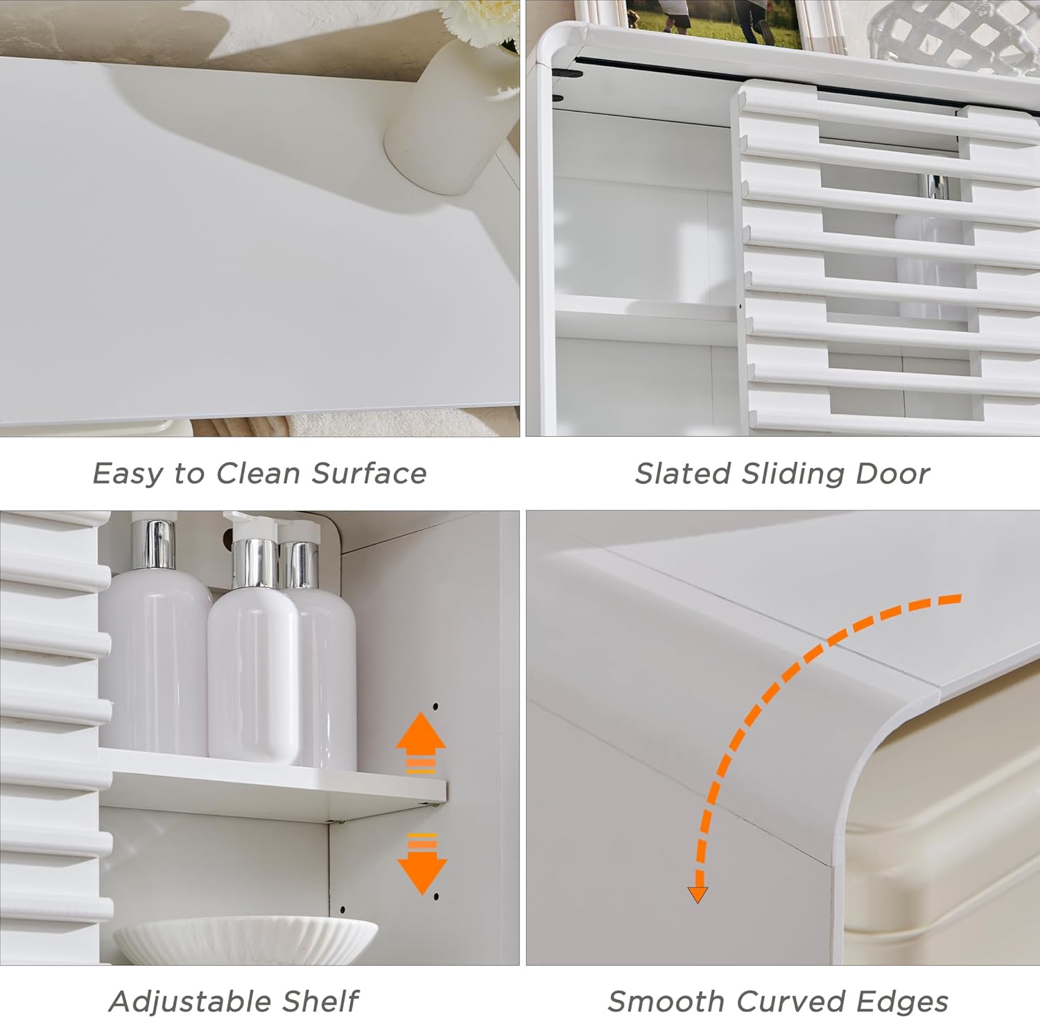Bathroom Wall Cabinet, Mid-Century Medicine Cabinet with Slatted Sliding Door, Adjustable Shelf & Curved Edges