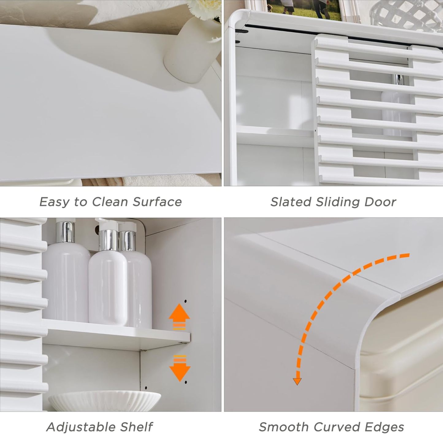 Bathroom Wall Cabinet, Mid-Century Medicine Cabinet with Slatted Sliding Door, Adjustable Shelf & Curved Edges