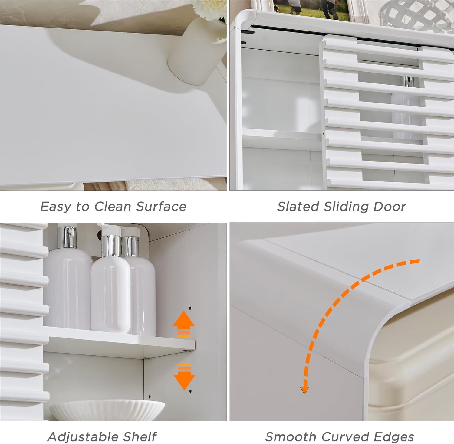 Bathroom Wall Cabinet, Mid-Century Medicine Cabinet with Slatted Sliding Door, Adjustable Shelf & Curved Edges