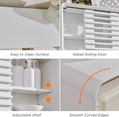 Bathroom Wall Cabinet, Mid-Century Medicine Cabinet with Slatted Sliding Door, Adjustable Shelf & Curved Edges