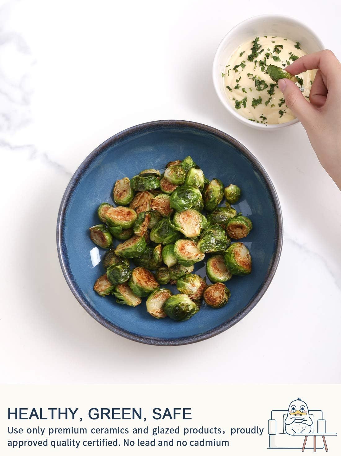 Pasta Bowls 45 Ounce, Ceramic Salad Bowl, Large Serving Bowl Set - Set of 4, Ceylon Blue