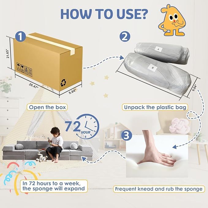 22Pcs Modular Kids Play Couch, 1000+DIY Creativing Playroom Furniture for Kids, Toddler Couch