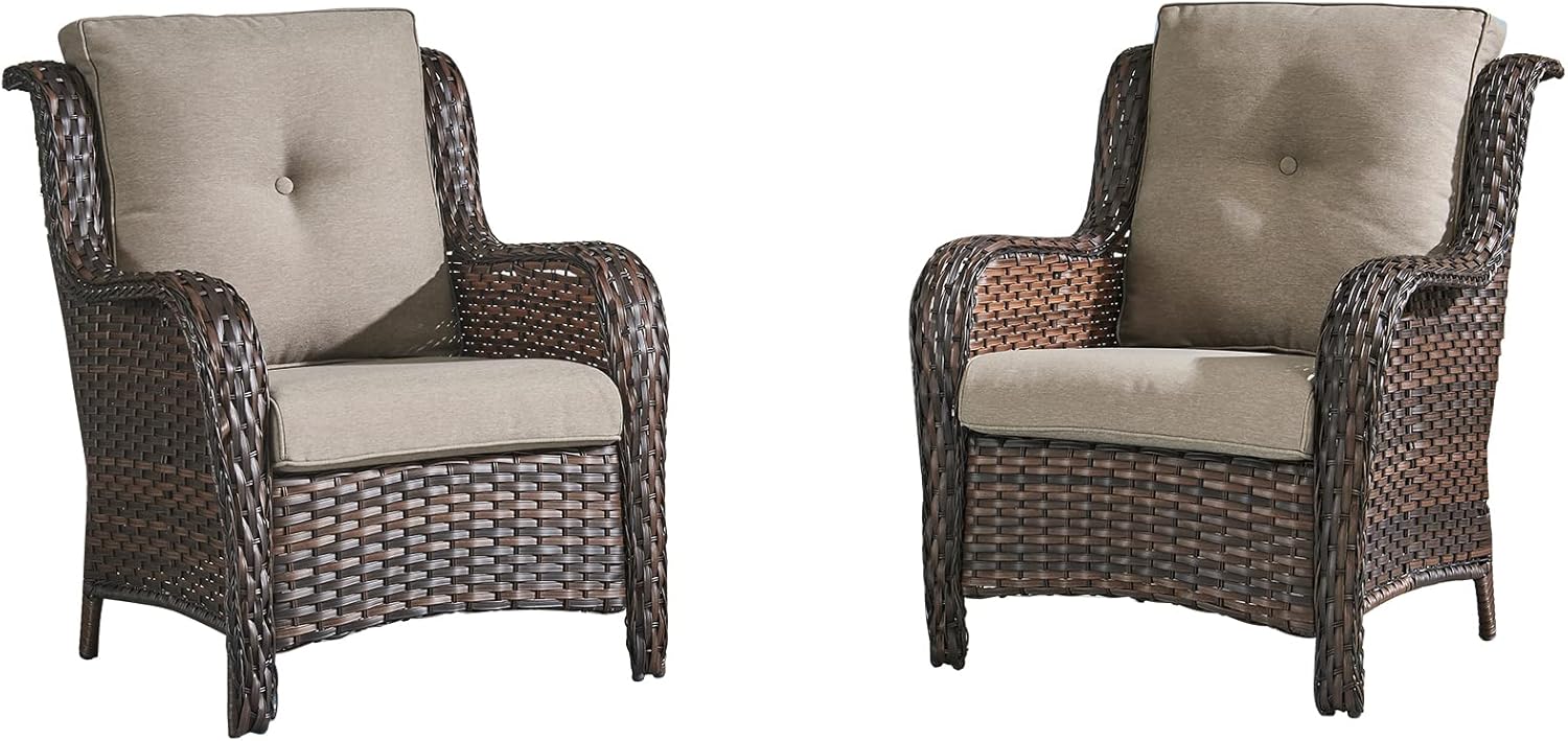 5 Pieces Patio Bistro Set Wicker Patio Chairs Set of 2 with Ottomans and Side Table Rattan Outdoor Furniture