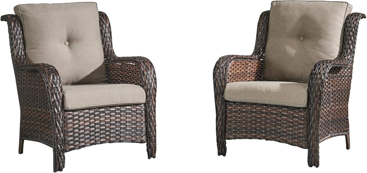 5 Pieces Patio Bistro Set Wicker Patio Chairs Set of 2 with Ottomans and Side Table Rattan Outdoor Furniture