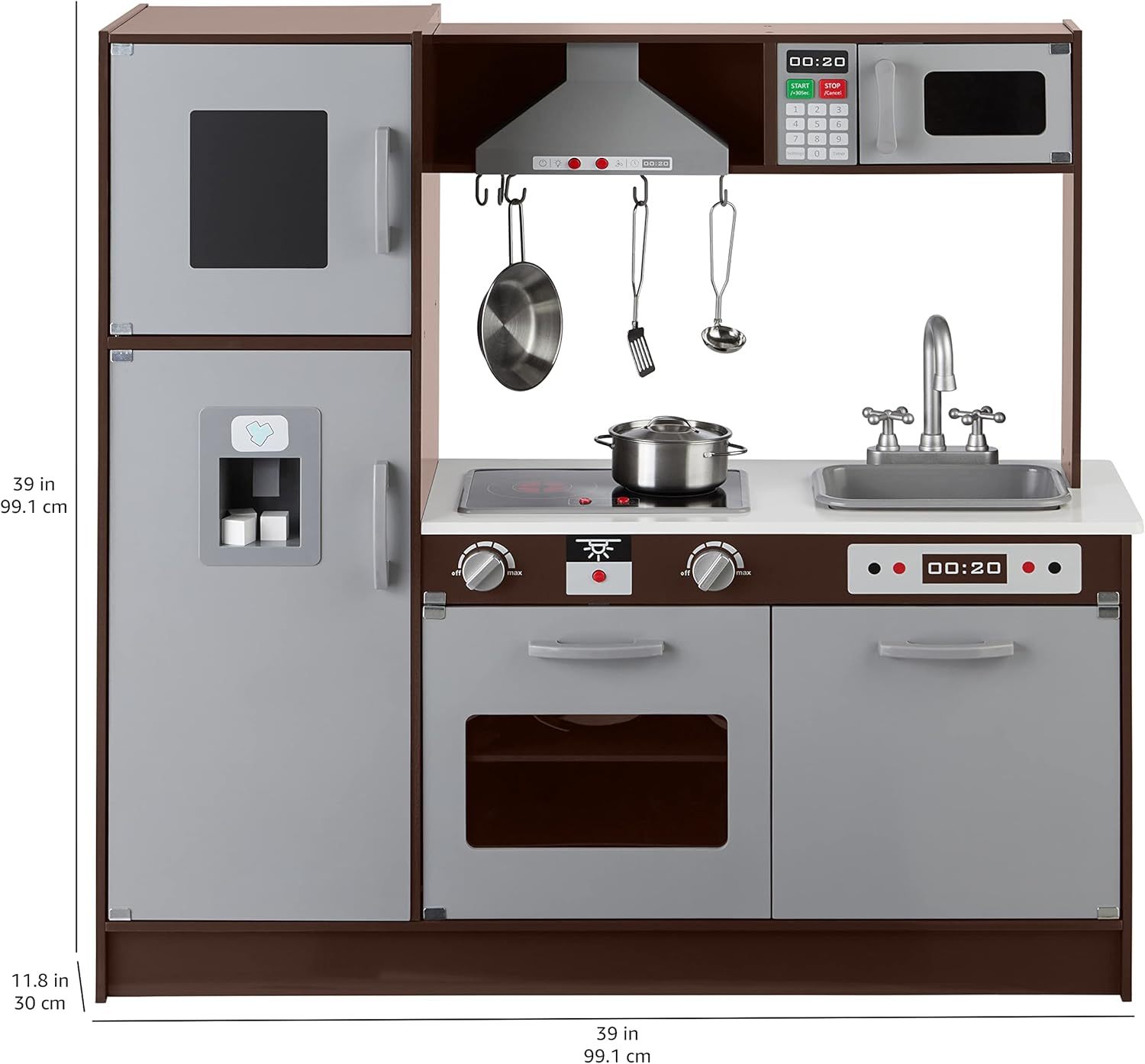 Kids Upright Wooden Kitchen Toy Playset with Stove, Oven, Sink, Fridge and Accessories