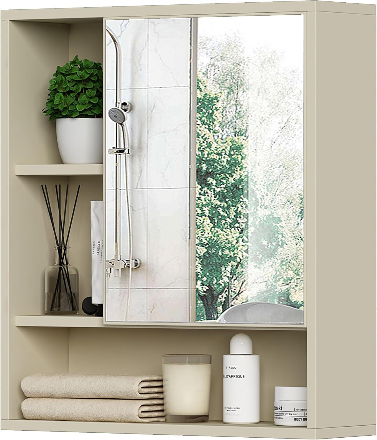 Bathroom Wall Mirror Cabinet, Medicine Cabinet with Single Door and Adjustable Shelf