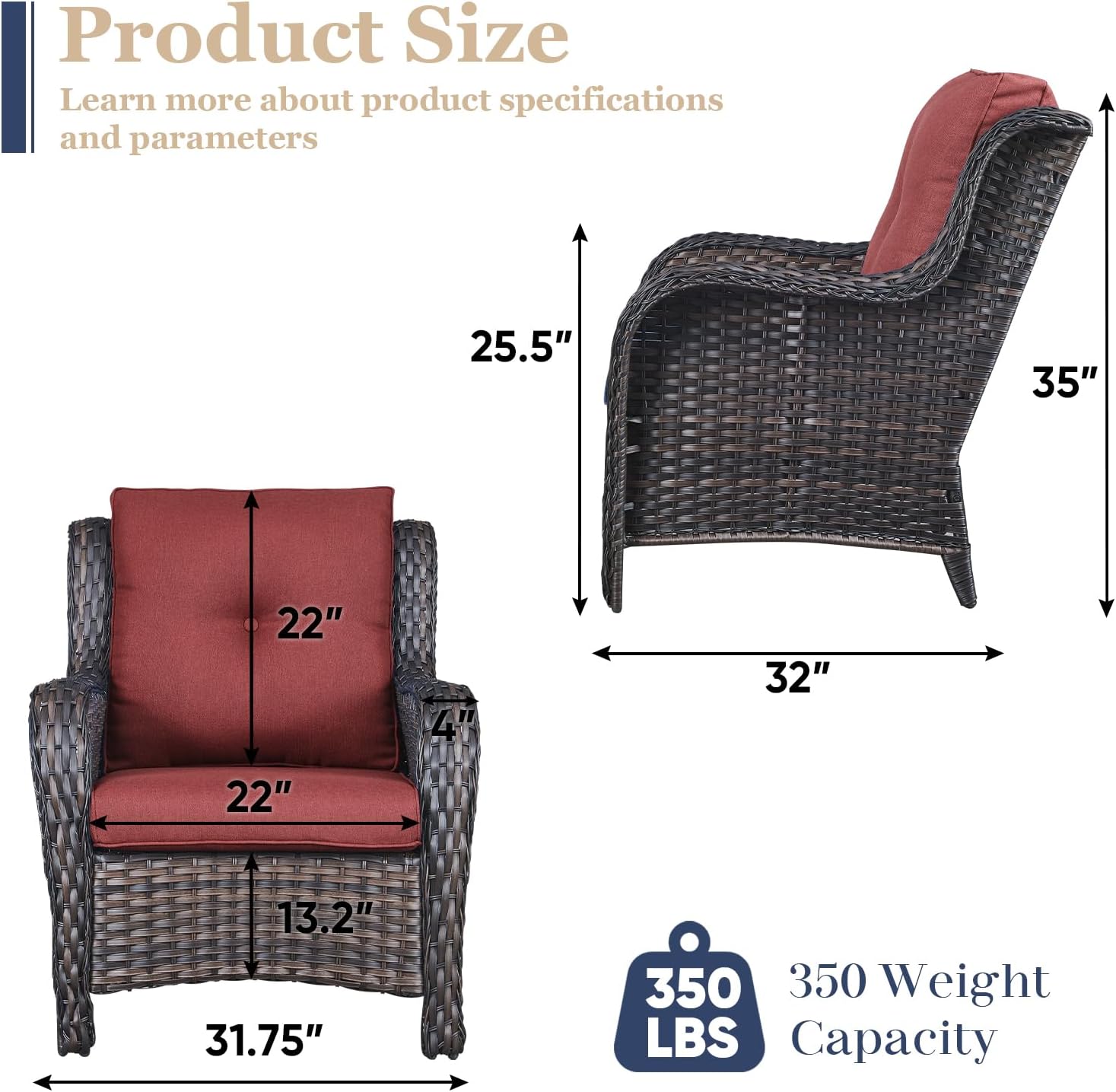 3 Pieces Patio Bistro Set Wicker Patio Chairs Set of 2 with Tempered Glass Top Side Table Rattan Outdoor Furniture Conversation Set