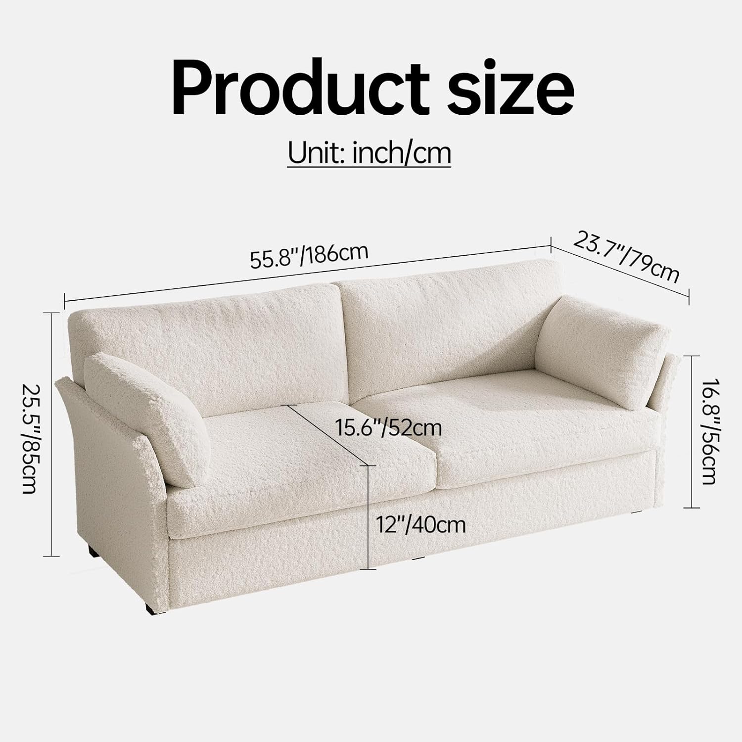 55.8W Loveseat Couch, Modern Decor Elasticity Love Seat Sofa for Living Room, Comfy Seat and Back Cushions Bedroom Couch