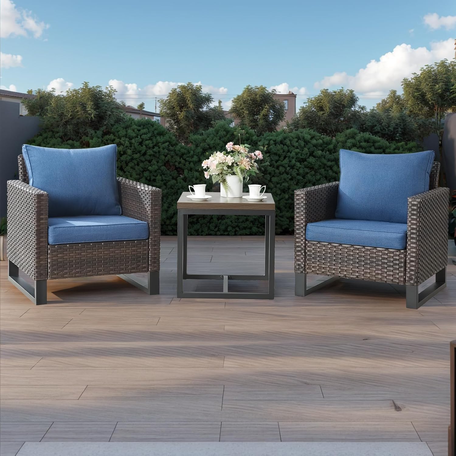 5 Piece Patio Furniture Outdoor Bistro Set All-Weather Wicker Outdoor Chairs with Ottomans End Table for Patio,Porch,Garden,Backyard