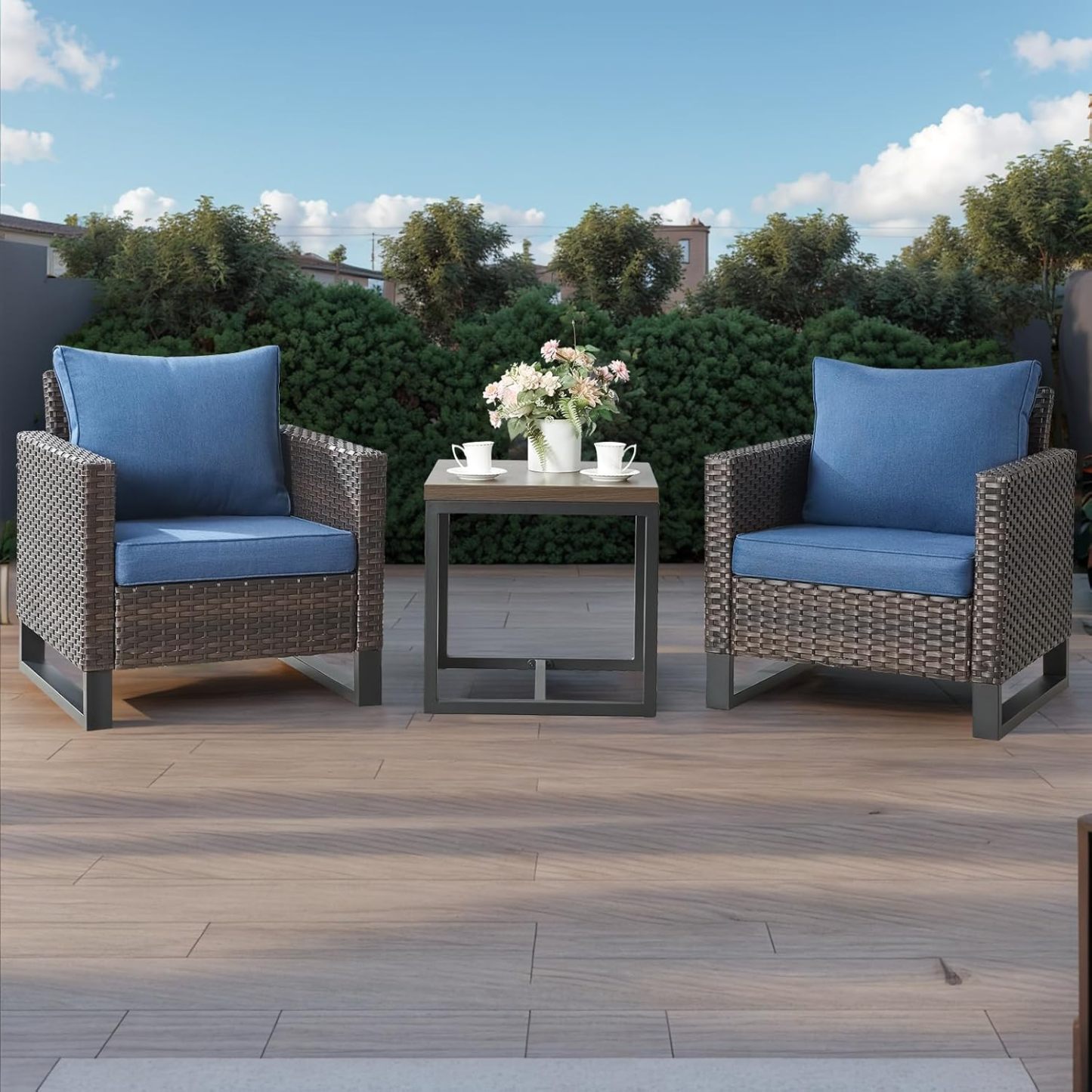 5 Piece Patio Furniture Outdoor Bistro Set All-Weather Wicker Outdoor Chairs with Ottomans End Table for Patio,Porch,Garden,Backyard