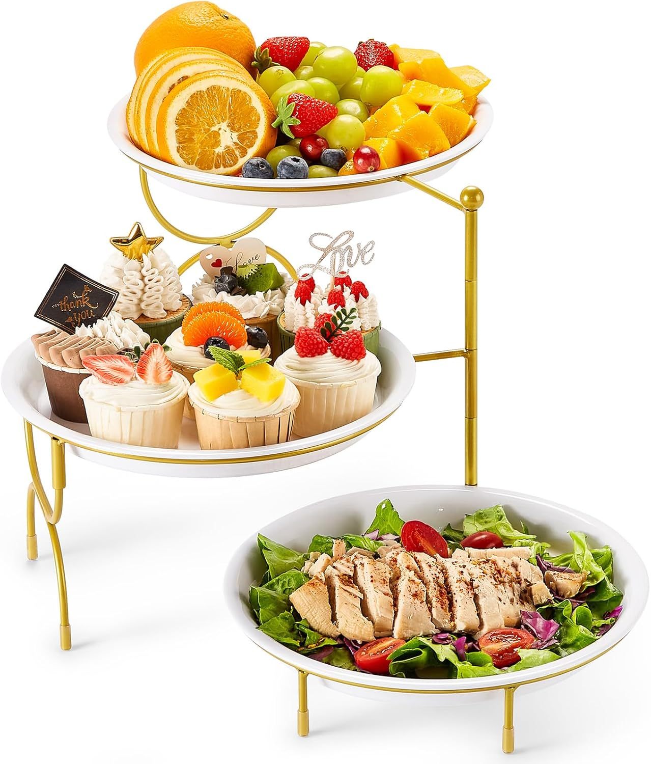 3 Tier Plastic Serving Tray Platter for Party Entertaining, 10" × 10" Large Dessert Table Display Set