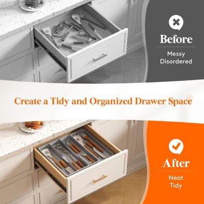 Utensil Drawer Organizer, Expendable Cooking Silverware Tray for Kitchen Drawer, Adjustable Cutlery Flatware Holder