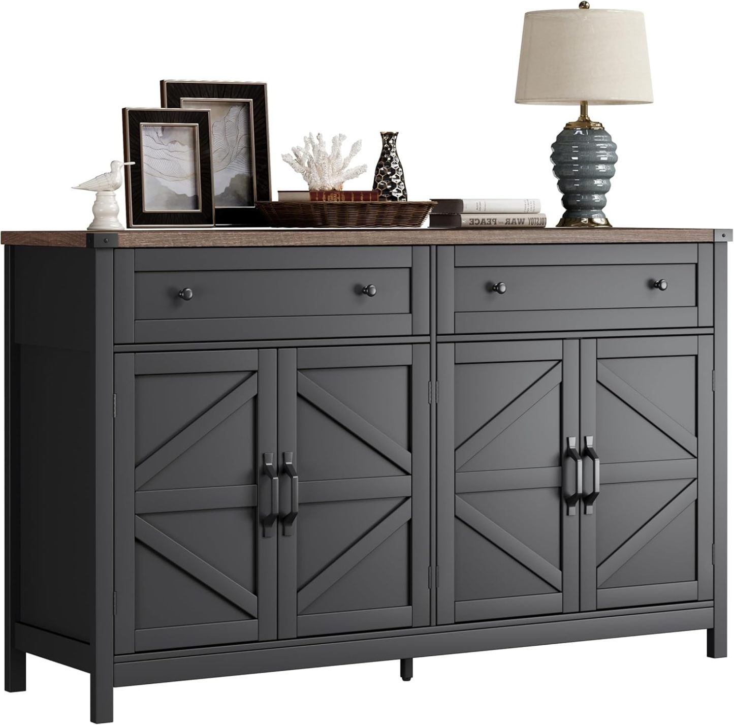 Sideboard Buffet Cabinet with Storage, Buffet Storage Cabinet with 2 Drawers and 4 Barn Doors