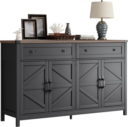 Sideboard Buffet Cabinet with Storage, Buffet Storage Cabinet with 2 Drawers and 4 Barn Doors