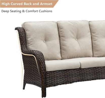 3-Seat Outdoor Wicker Sofa PE Rattan Patio Couch with Cushions,Deep Seat High Curved Back Armset Patio Sofa