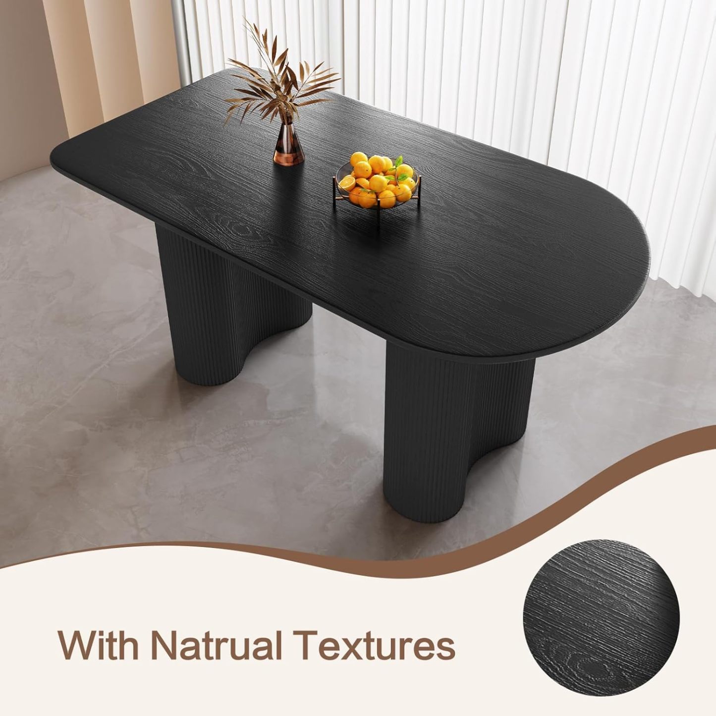 Black Oval Dining Table for 2-4, 55.11" Modern Funky Kitchen Table with Powerful Ripple Support Legs for Dining Room, Kitchen, Home Office