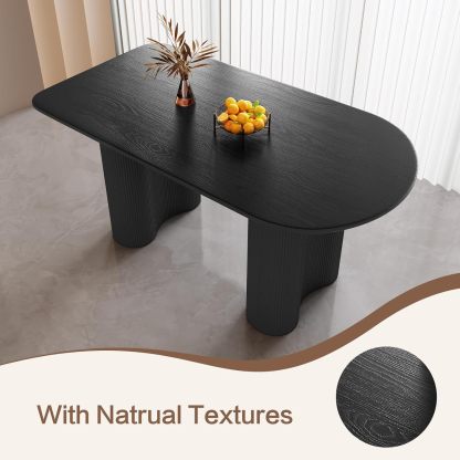 Black Oval Dining Table for 2-4, 55.11" Modern Funky Kitchen Table with Powerful Ripple Support Legs for Dining Room, Kitchen, Home Office