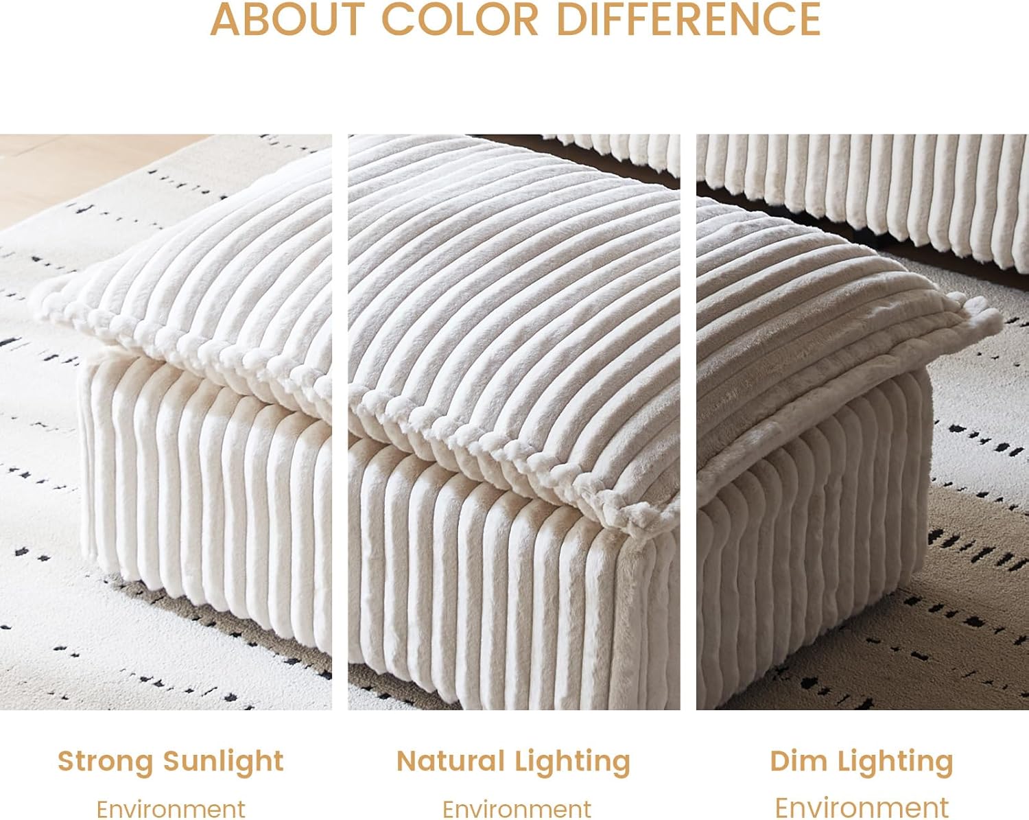 White Corduroy Pouf Ottoman, Small Foot Stools Ottoman with Soft and Poofy Mat for Living Room, Bedroom (White, Ottoman)