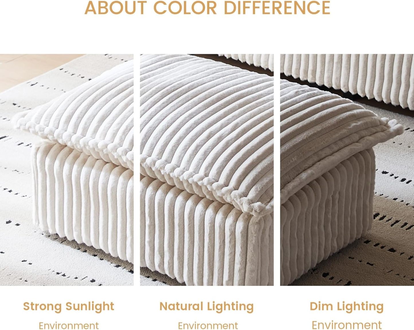 White Corduroy Pouf Ottoman, Small Foot Stools Ottoman with Soft and Poofy Mat for Living Room, Bedroom (White, Ottoman)