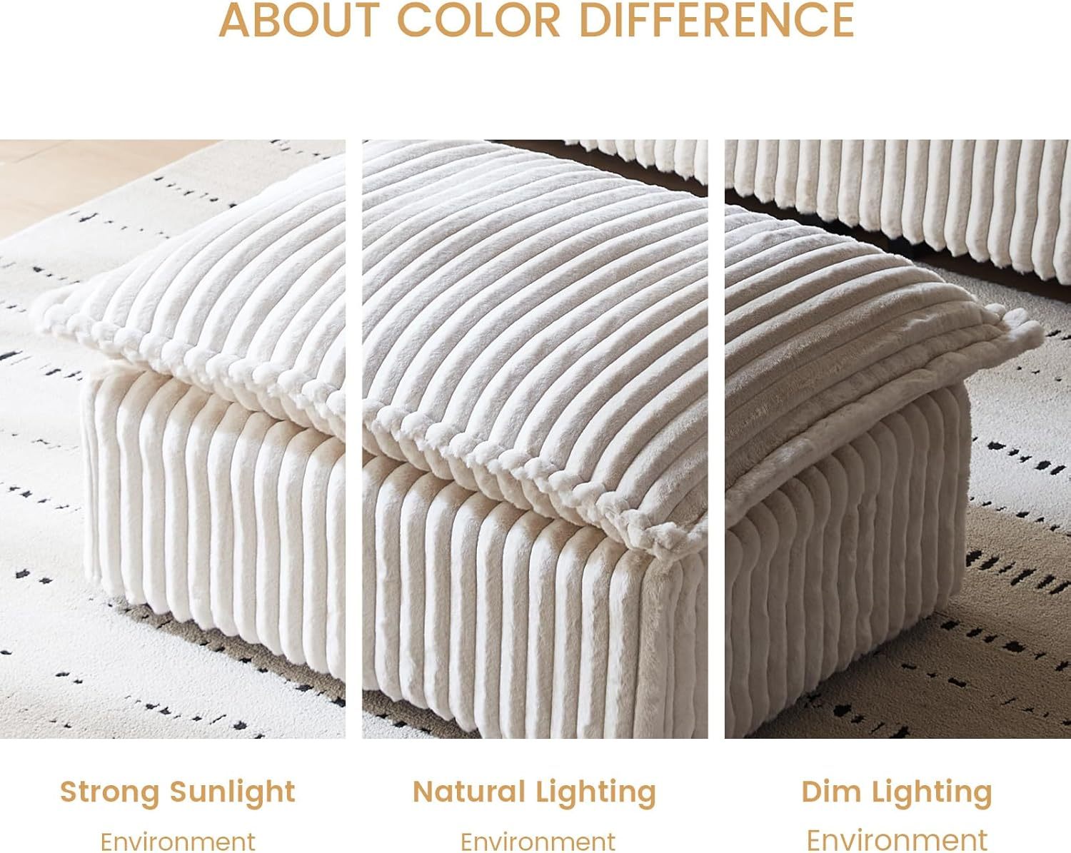 White Corduroy Pouf Ottoman, Small Foot Stools Ottoman with Soft and Poofy Mat for Living Room, Bedroom (White, Ottoman)