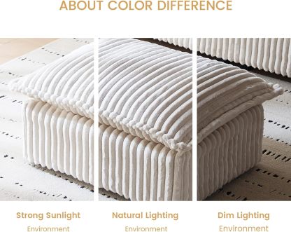 White Corduroy Pouf Ottoman, Small Foot Stools Ottoman with Soft and Poofy Mat for Living Room, Bedroom (White, Ottoman)