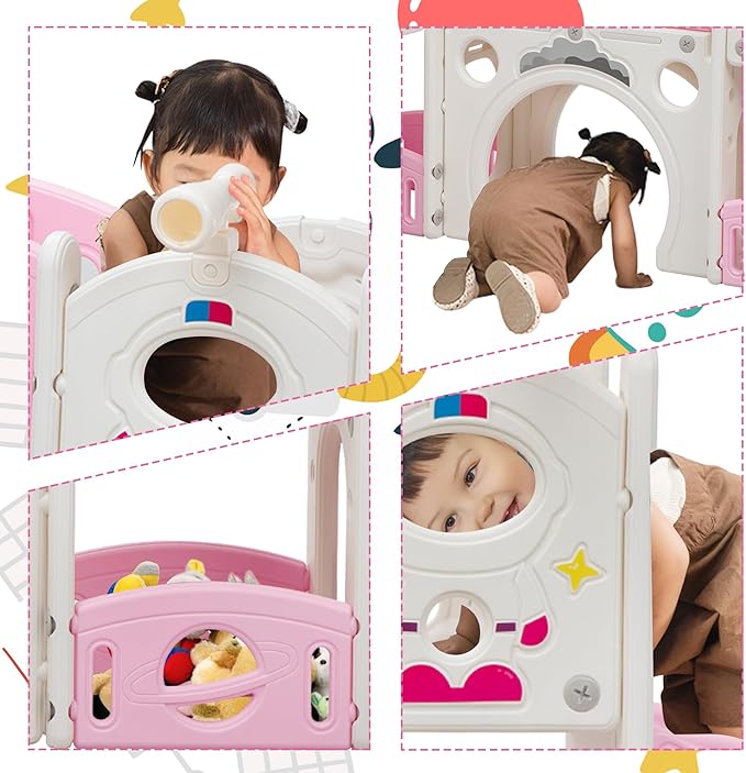 9-in-1 Castle Amusement Playground Playhouse, Indoor Outdoor Playset for Toddlers Age 1-3