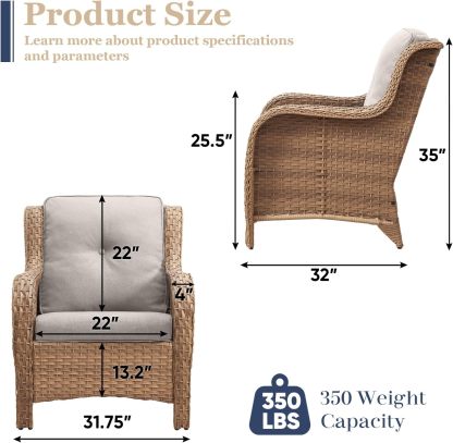 3 Pieces Patio Bistro Set Wicker Patio Chairs Set of 2 with Tempered Glass Top Side Table Rattan Outdoor Furniture Conversation Set