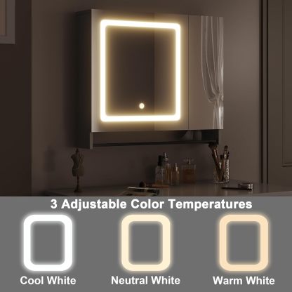 Lighted Medicine Cabinet with Mirror, Bathroom Wall Cabinet with Mirror Doors