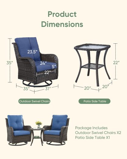 Patio Furniture Set with Fire Pit Table 5-Piece Wicker Outdoor Swivel Rocker Patio Chairs High Back Outdoor Couch Conversation Set